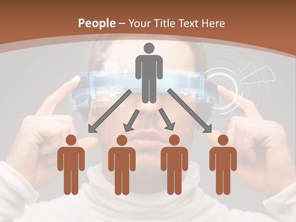 A Man Holding A Virtual Device Over His Eyes PowerPoint Template
