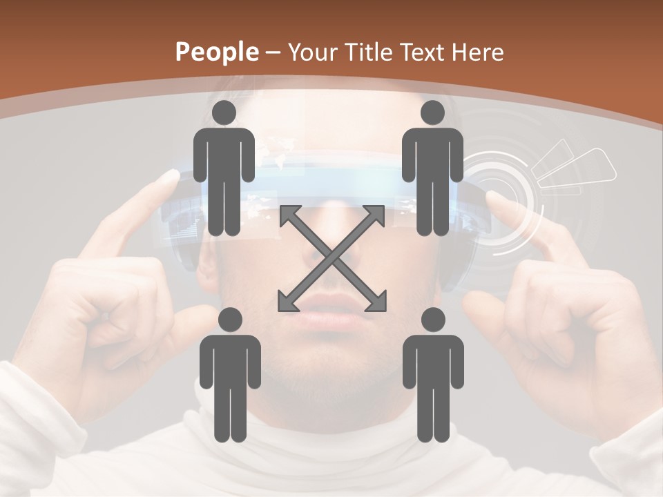 A Man Holding A Virtual Device Over His Eyes PowerPoint Template