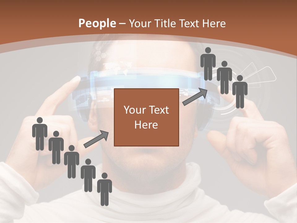 A Man Holding A Virtual Device Over His Eyes PowerPoint Template