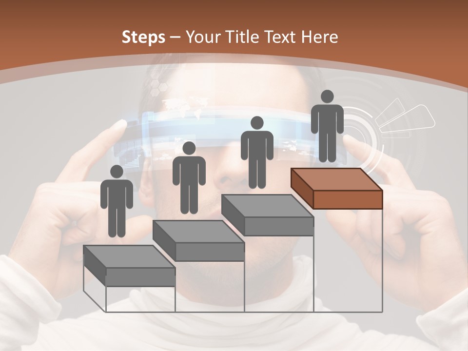A Man Holding A Virtual Device Over His Eyes PowerPoint Template