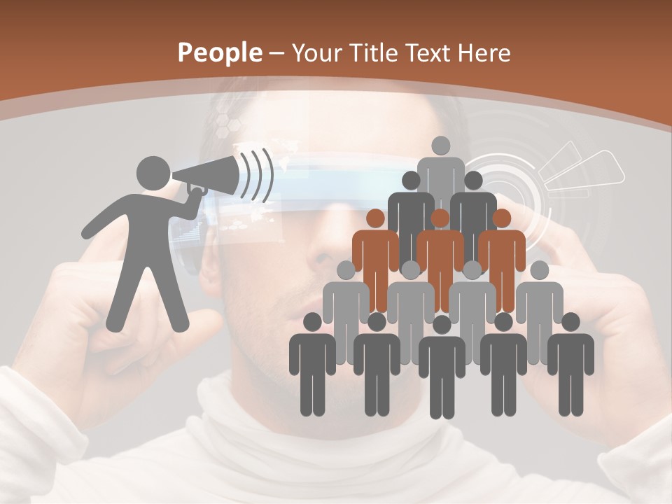 A Man Holding A Virtual Device Over His Eyes PowerPoint Template