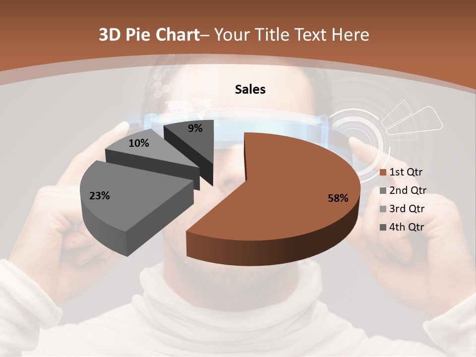 A Man Holding A Virtual Device Over His Eyes PowerPoint Template