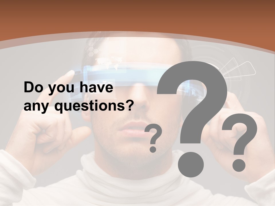 A Man Holding A Virtual Device Over His Eyes PowerPoint Template