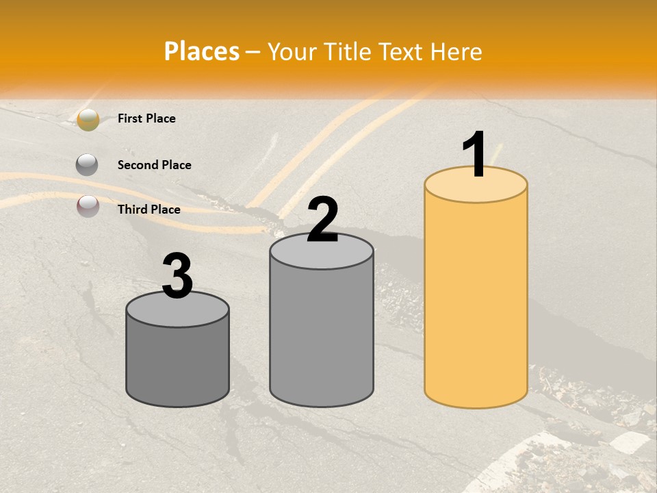 A Cracked Road With A Yellow Line On It PowerPoint Template