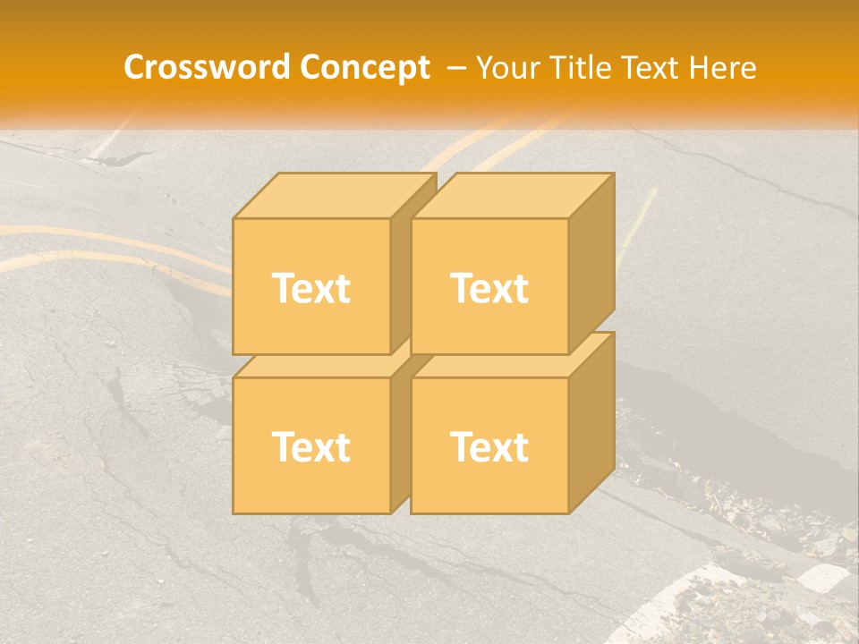 A Cracked Road With A Yellow Line On It PowerPoint Template