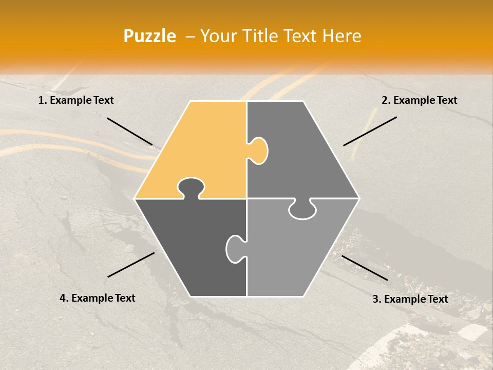 A Cracked Road With A Yellow Line On It PowerPoint Template