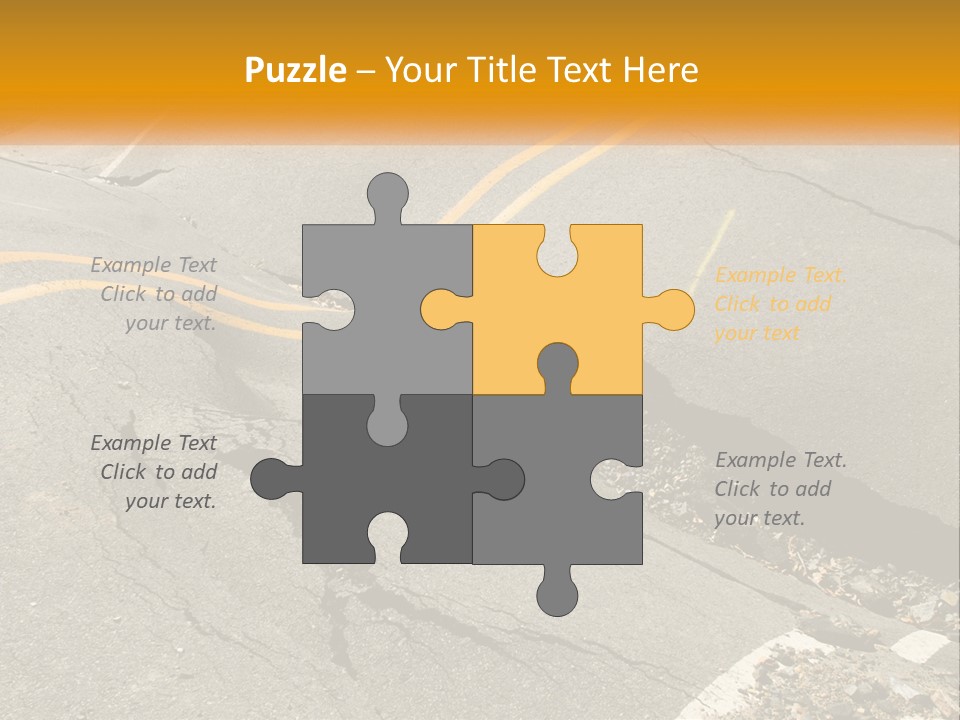 A Cracked Road With A Yellow Line On It PowerPoint Template