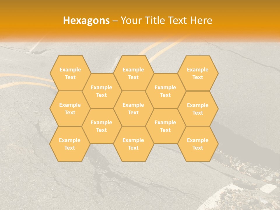 A Cracked Road With A Yellow Line On It PowerPoint Template
