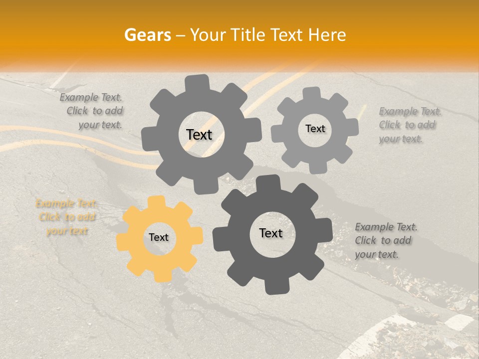 A Cracked Road With A Yellow Line On It PowerPoint Template