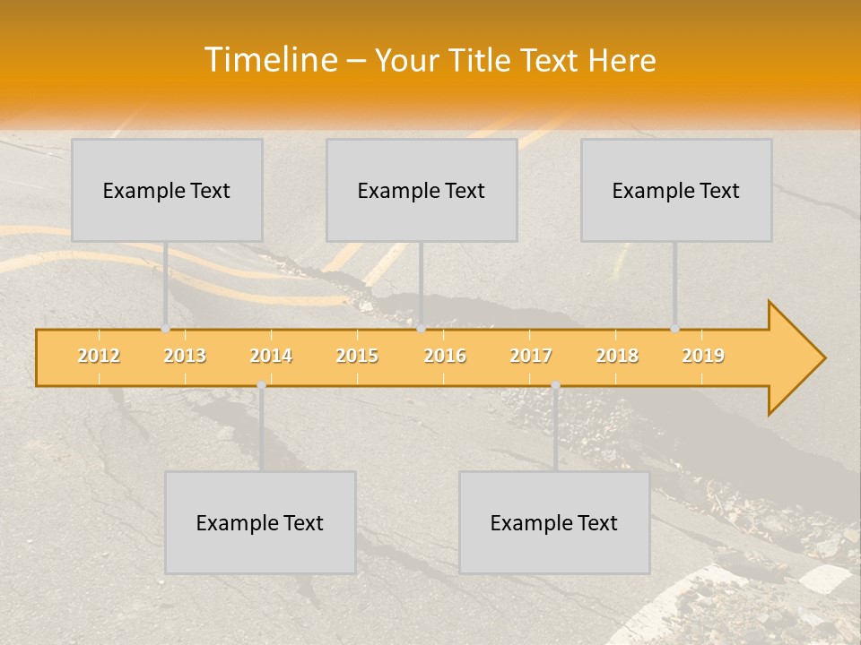 A Cracked Road With A Yellow Line On It PowerPoint Template