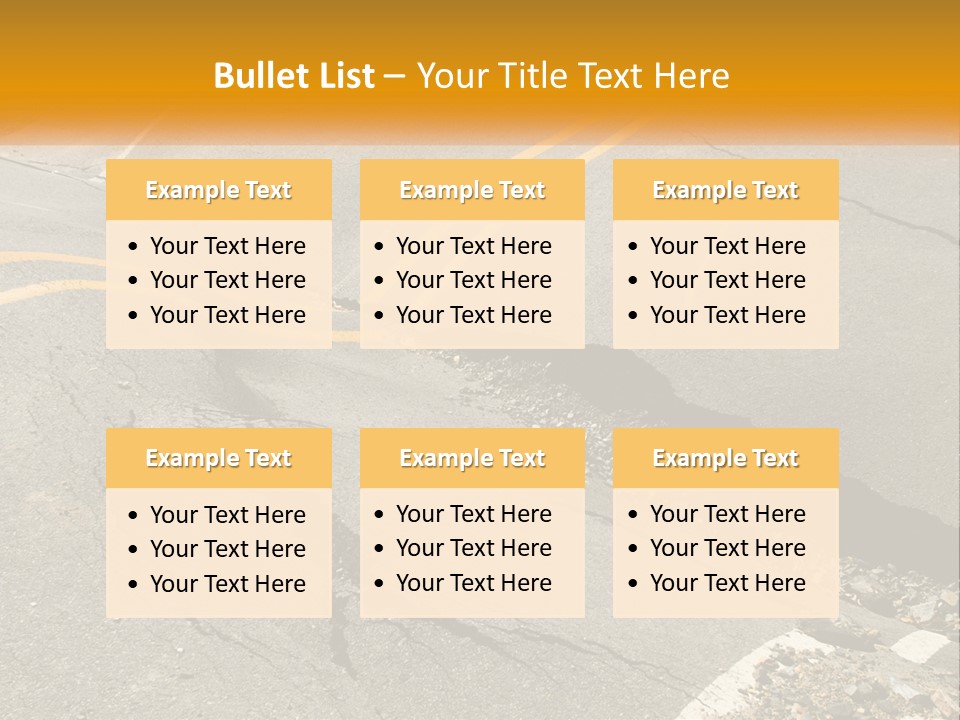 A Cracked Road With A Yellow Line On It PowerPoint Template