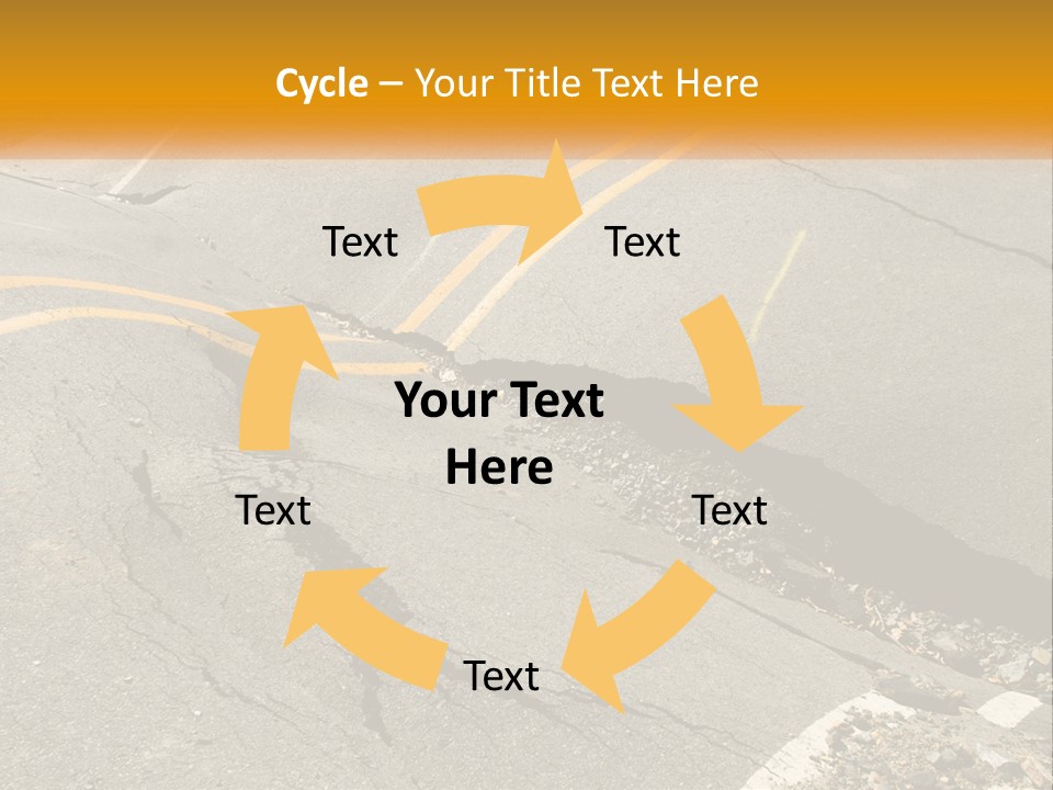 A Cracked Road With A Yellow Line On It PowerPoint Template