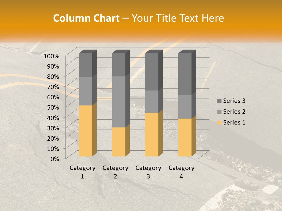 A Cracked Road With A Yellow Line On It PowerPoint Template