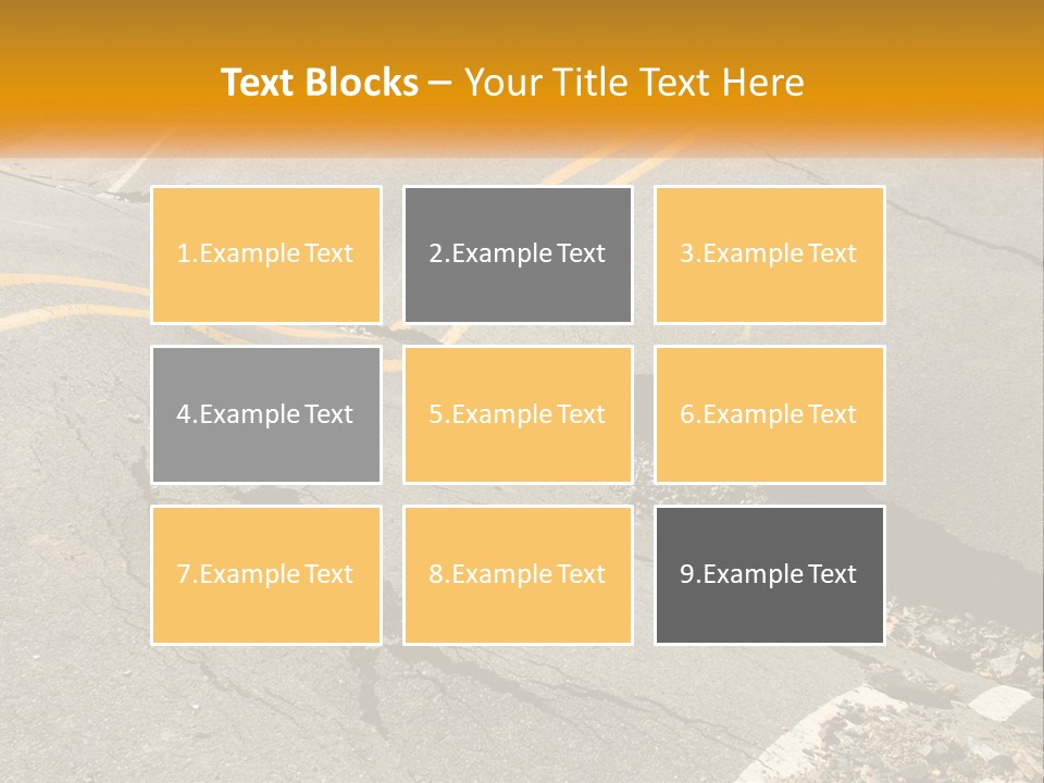 A Cracked Road With A Yellow Line On It PowerPoint Template