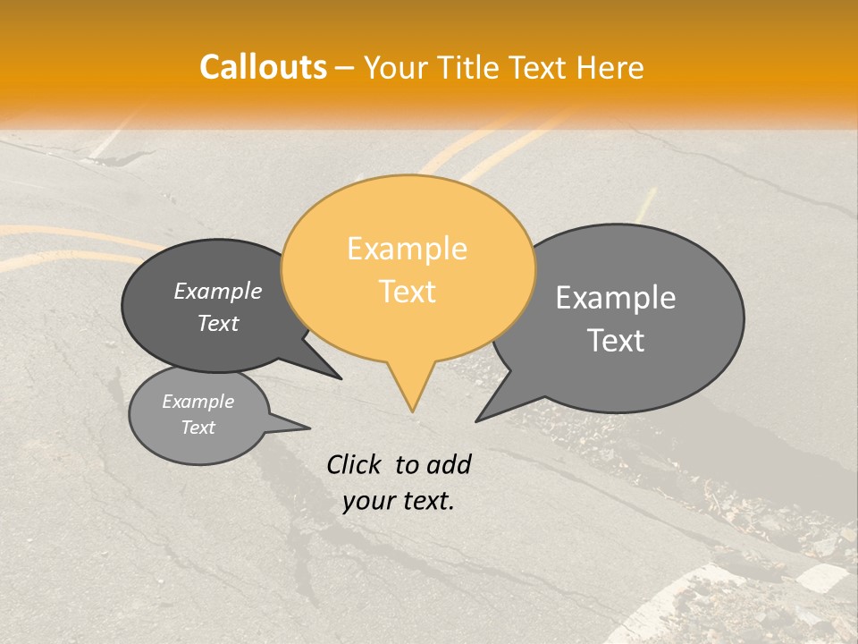 A Cracked Road With A Yellow Line On It PowerPoint Template