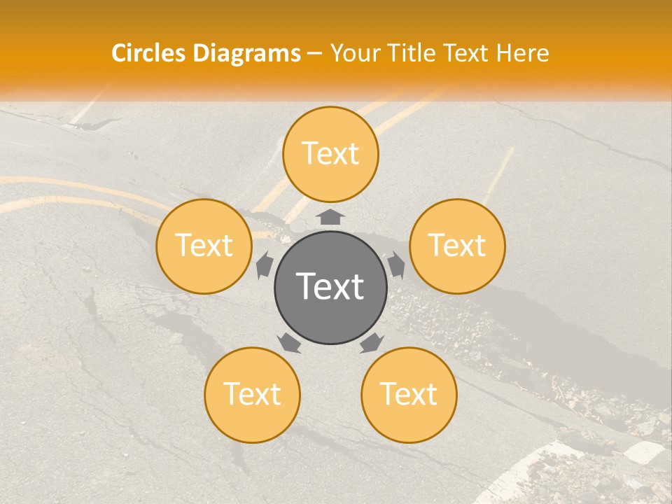 A Cracked Road With A Yellow Line On It PowerPoint Template