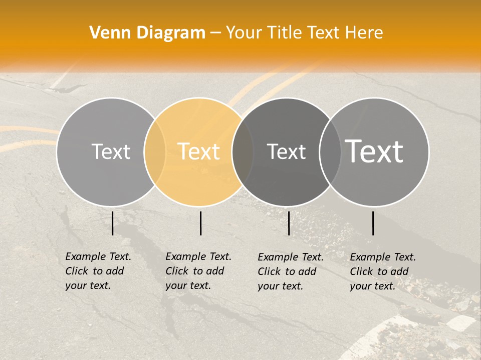 A Cracked Road With A Yellow Line On It PowerPoint Template