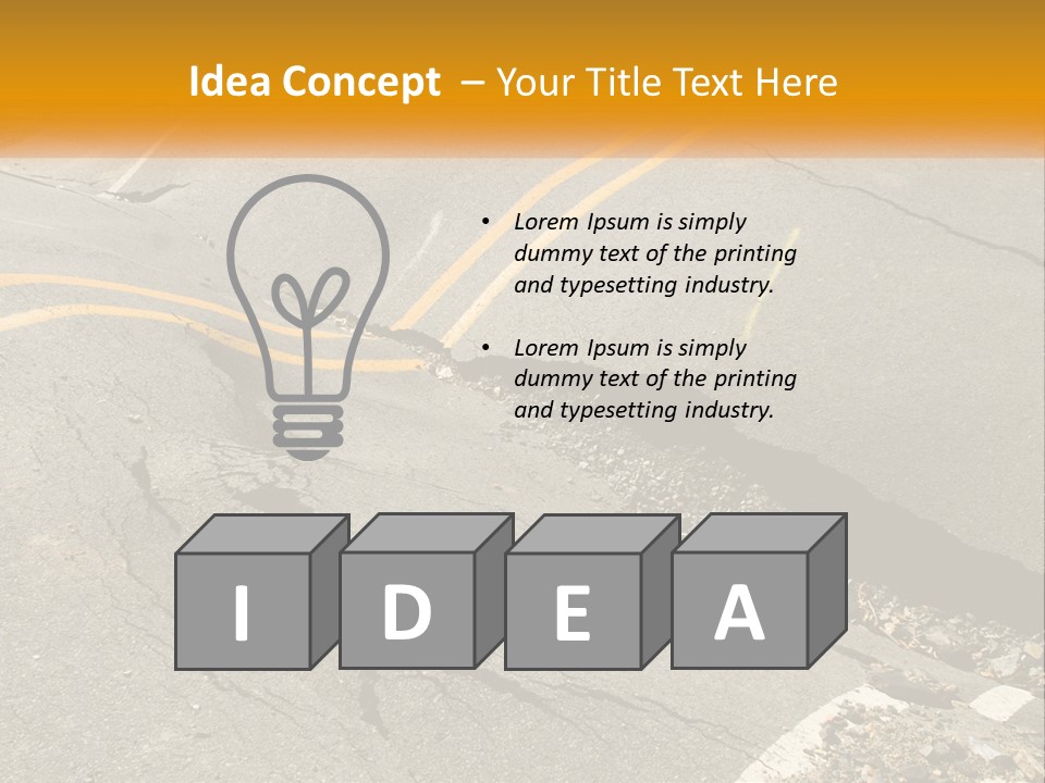A Cracked Road With A Yellow Line On It PowerPoint Template