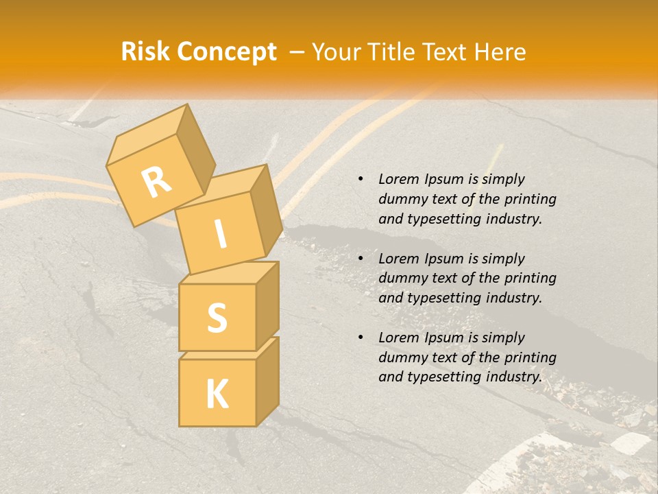 A Cracked Road With A Yellow Line On It PowerPoint Template