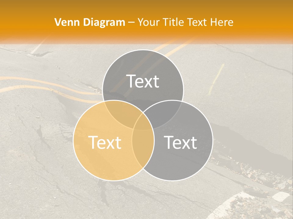 A Cracked Road With A Yellow Line On It PowerPoint Template