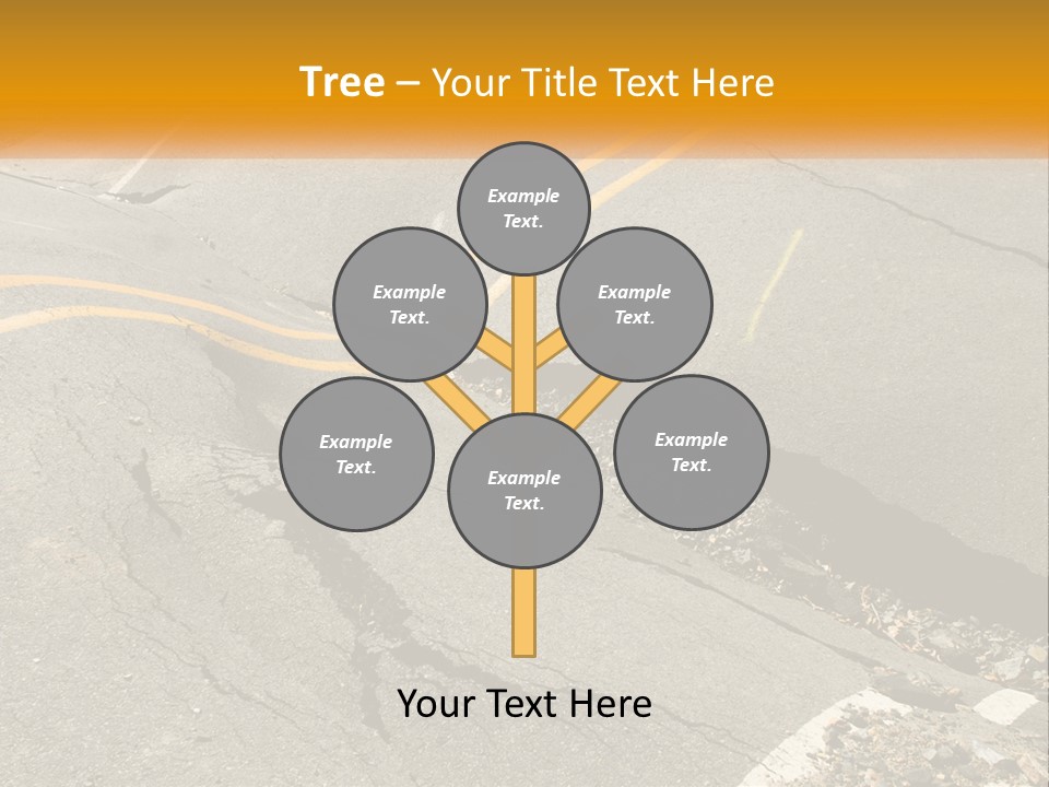 A Cracked Road With A Yellow Line On It PowerPoint Template
