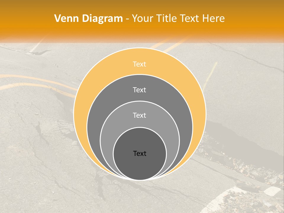 A Cracked Road With A Yellow Line On It PowerPoint Template