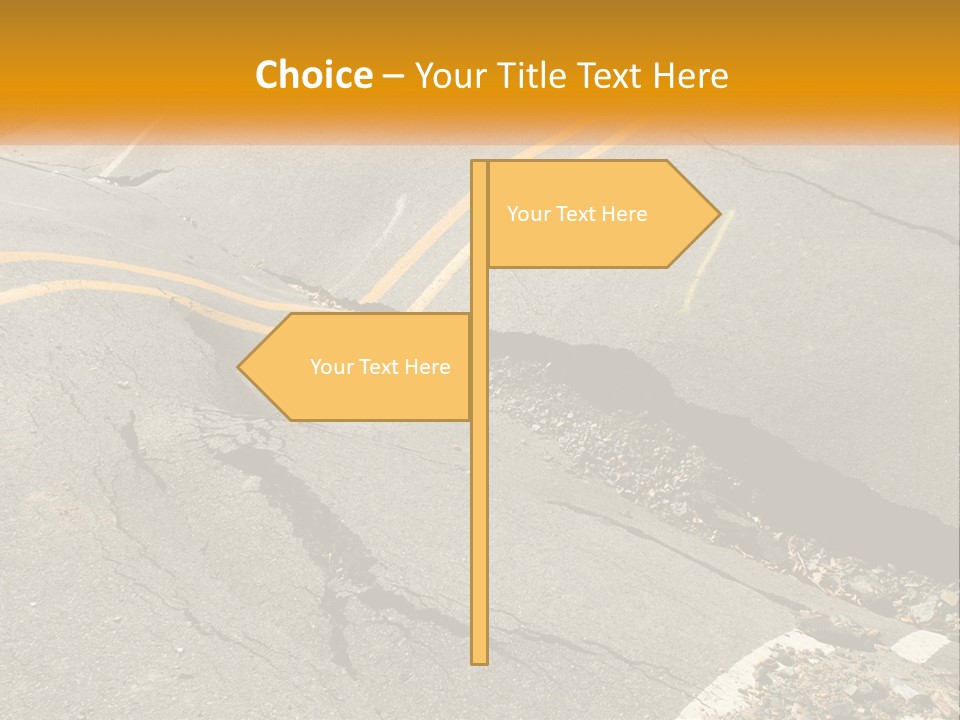 A Cracked Road With A Yellow Line On It PowerPoint Template