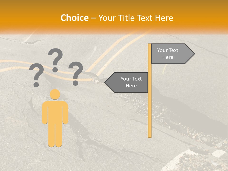 A Cracked Road With A Yellow Line On It PowerPoint Template
