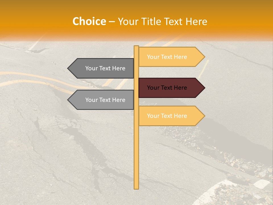 A Cracked Road With A Yellow Line On It PowerPoint Template