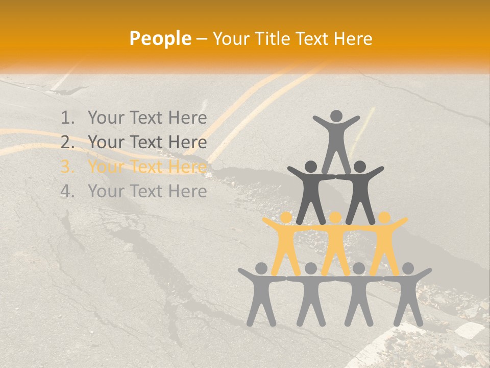A Cracked Road With A Yellow Line On It PowerPoint Template