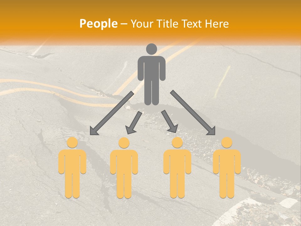 A Cracked Road With A Yellow Line On It PowerPoint Template