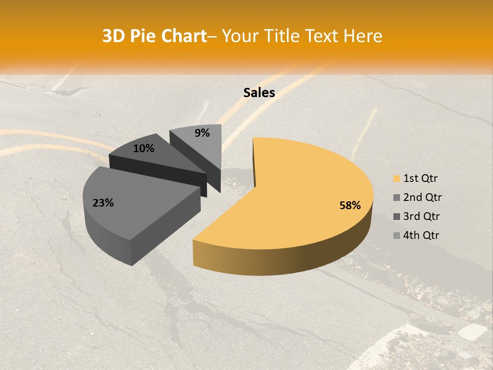 A Cracked Road With A Yellow Line On It PowerPoint Template
