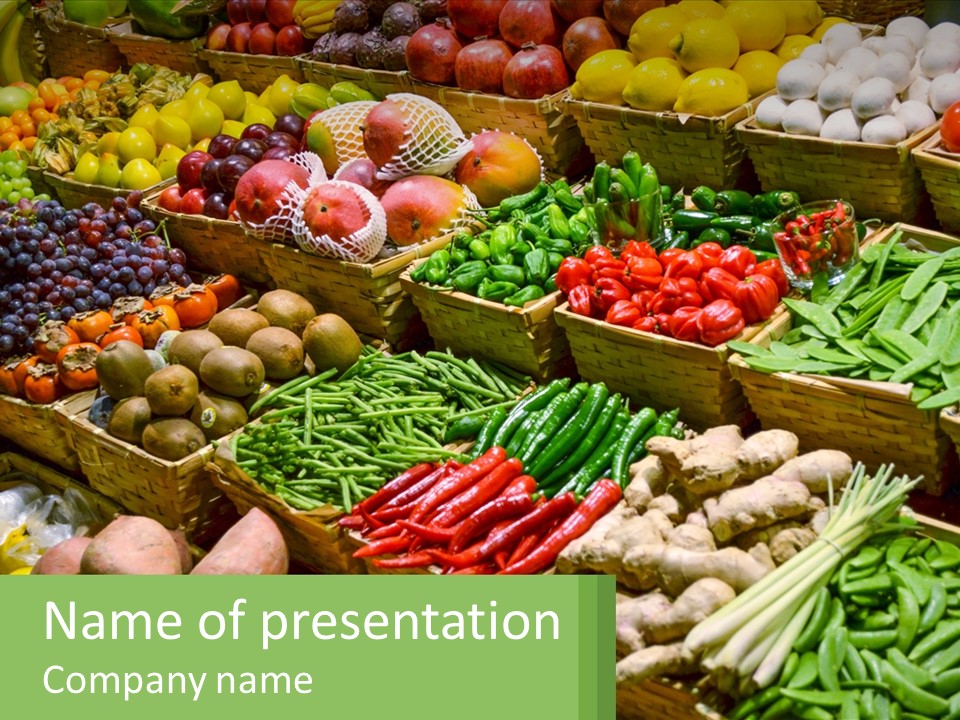 A Large Display Of Fresh Fruits And Vegetables PowerPoint Template