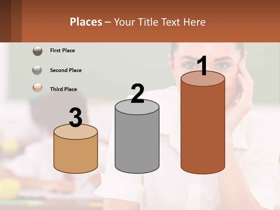 A Woman Sitting At A Desk With A Boy In The Background PowerPoint Template