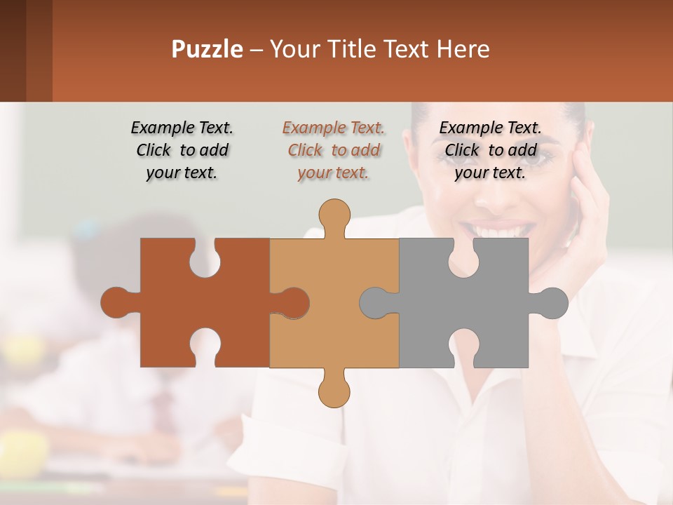 A Woman Sitting At A Desk With A Boy In The Background PowerPoint Template