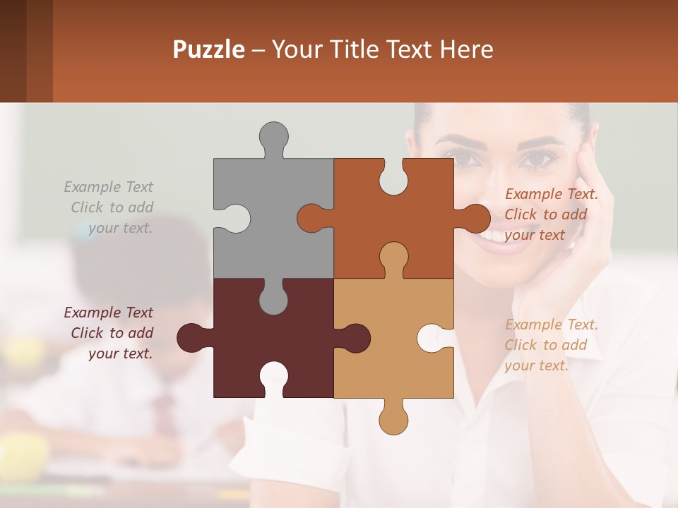 A Woman Sitting At A Desk With A Boy In The Background PowerPoint Template