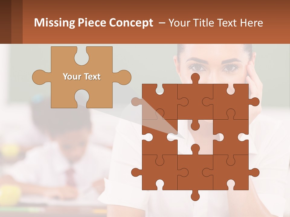 A Woman Sitting At A Desk With A Boy In The Background PowerPoint Template