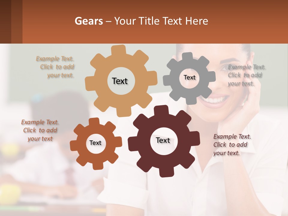 A Woman Sitting At A Desk With A Boy In The Background PowerPoint Template