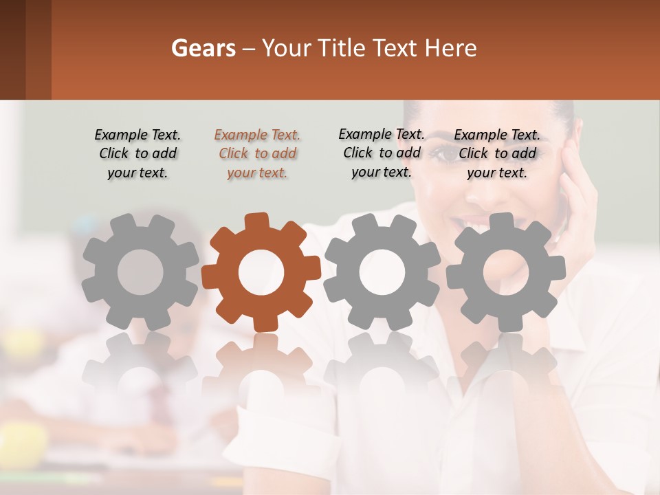 A Woman Sitting At A Desk With A Boy In The Background PowerPoint Template