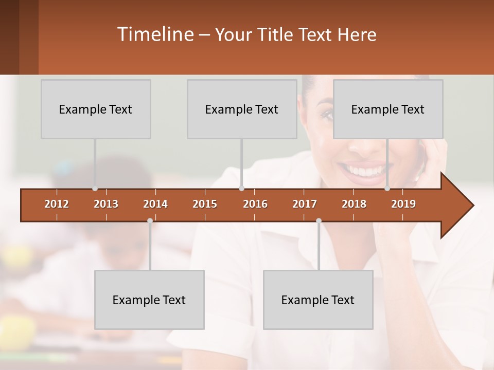 A Woman Sitting At A Desk With A Boy In The Background PowerPoint Template