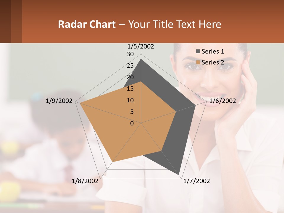 A Woman Sitting At A Desk With A Boy In The Background PowerPoint Template