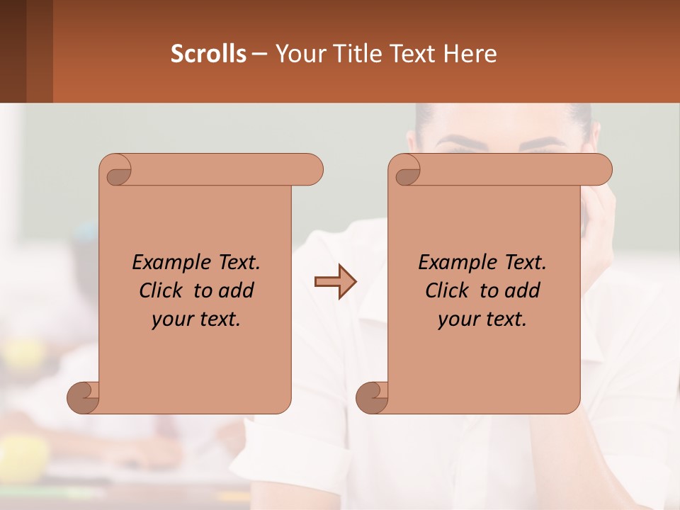 A Woman Sitting At A Desk With A Boy In The Background PowerPoint Template
