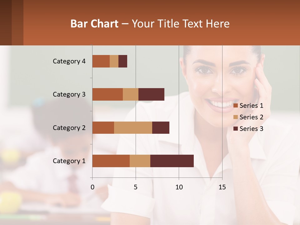A Woman Sitting At A Desk With A Boy In The Background PowerPoint Template