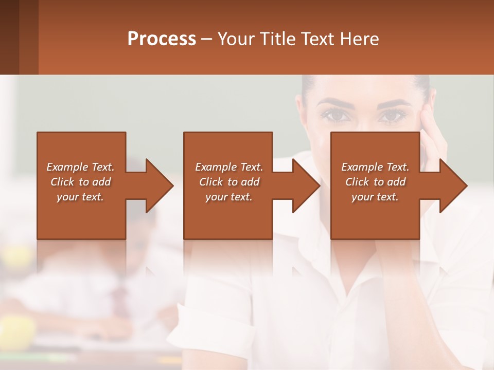 A Woman Sitting At A Desk With A Boy In The Background PowerPoint Template