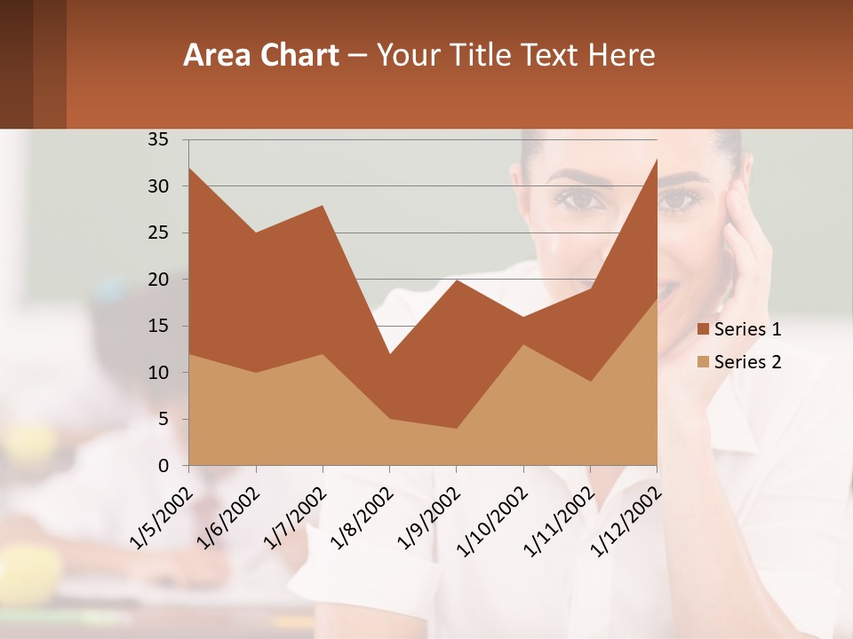 A Woman Sitting At A Desk With A Boy In The Background PowerPoint Template