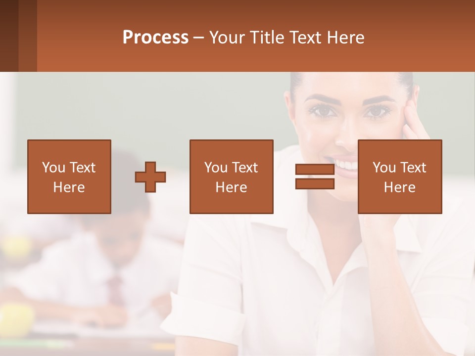 A Woman Sitting At A Desk With A Boy In The Background PowerPoint Template