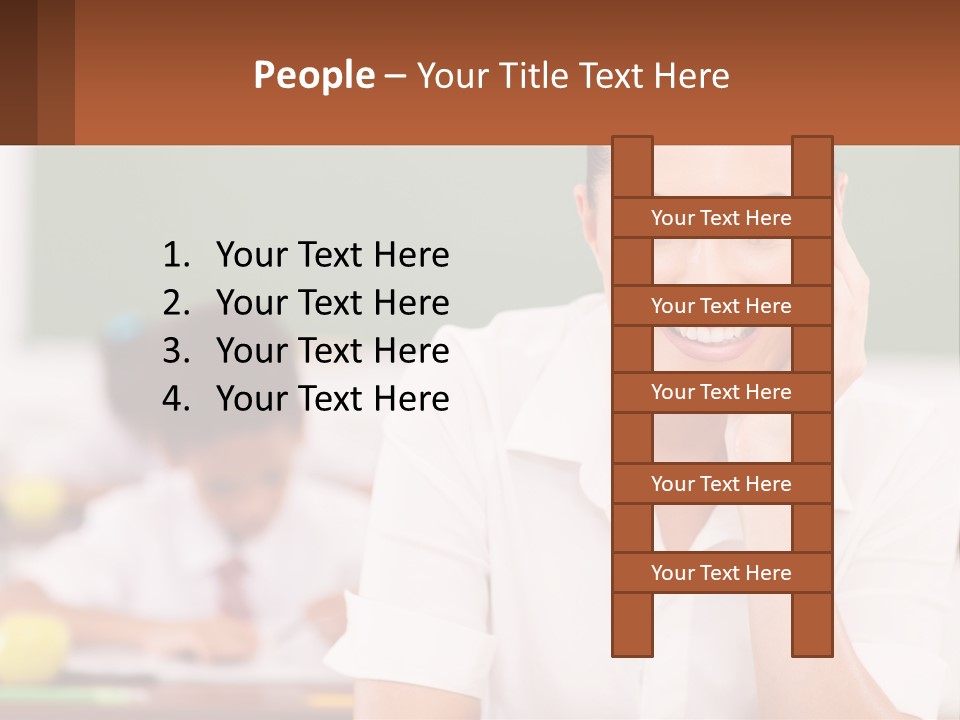 A Woman Sitting At A Desk With A Boy In The Background PowerPoint Template