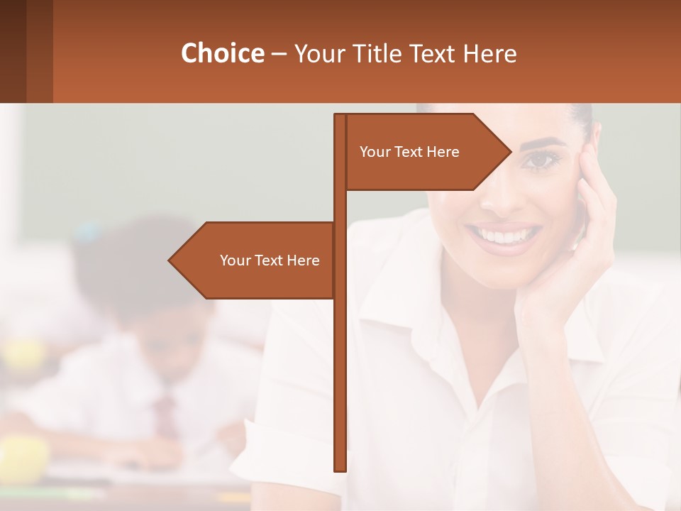 A Woman Sitting At A Desk With A Boy In The Background PowerPoint Template