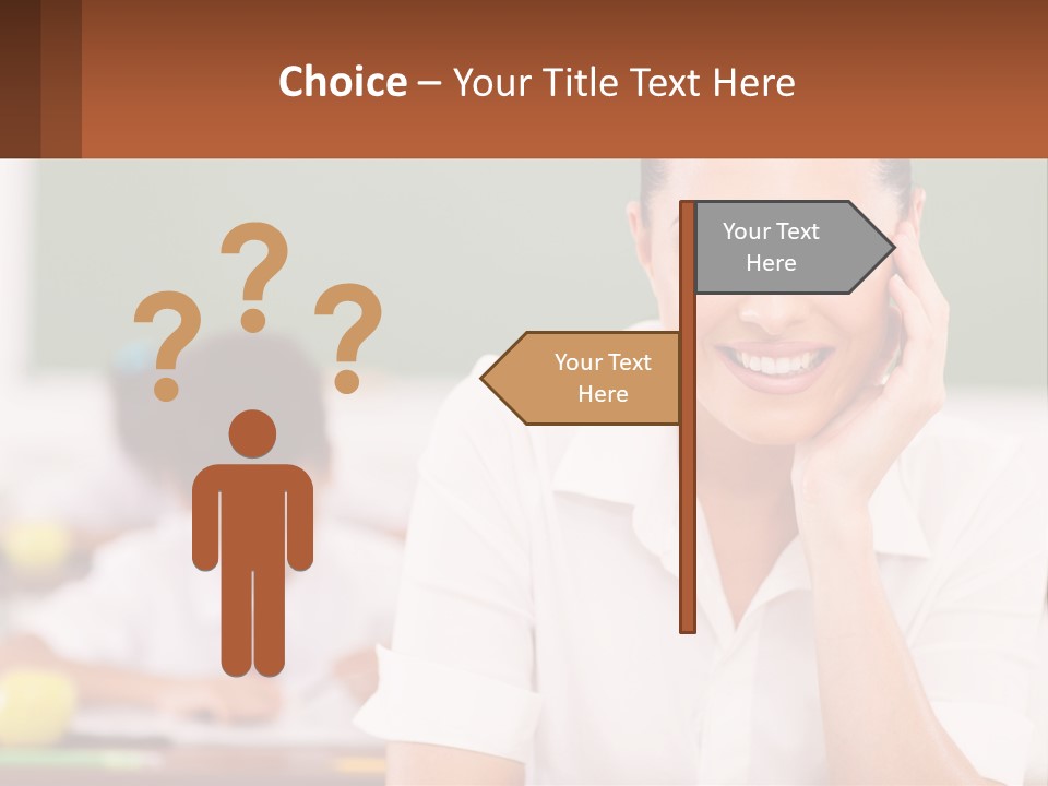 A Woman Sitting At A Desk With A Boy In The Background PowerPoint Template