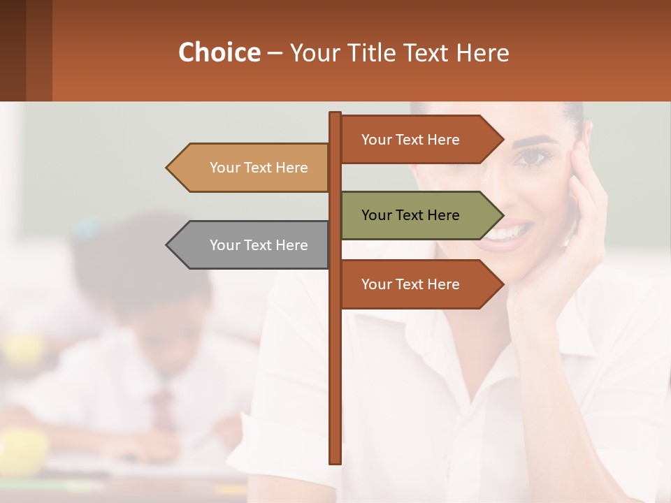 A Woman Sitting At A Desk With A Boy In The Background PowerPoint Template